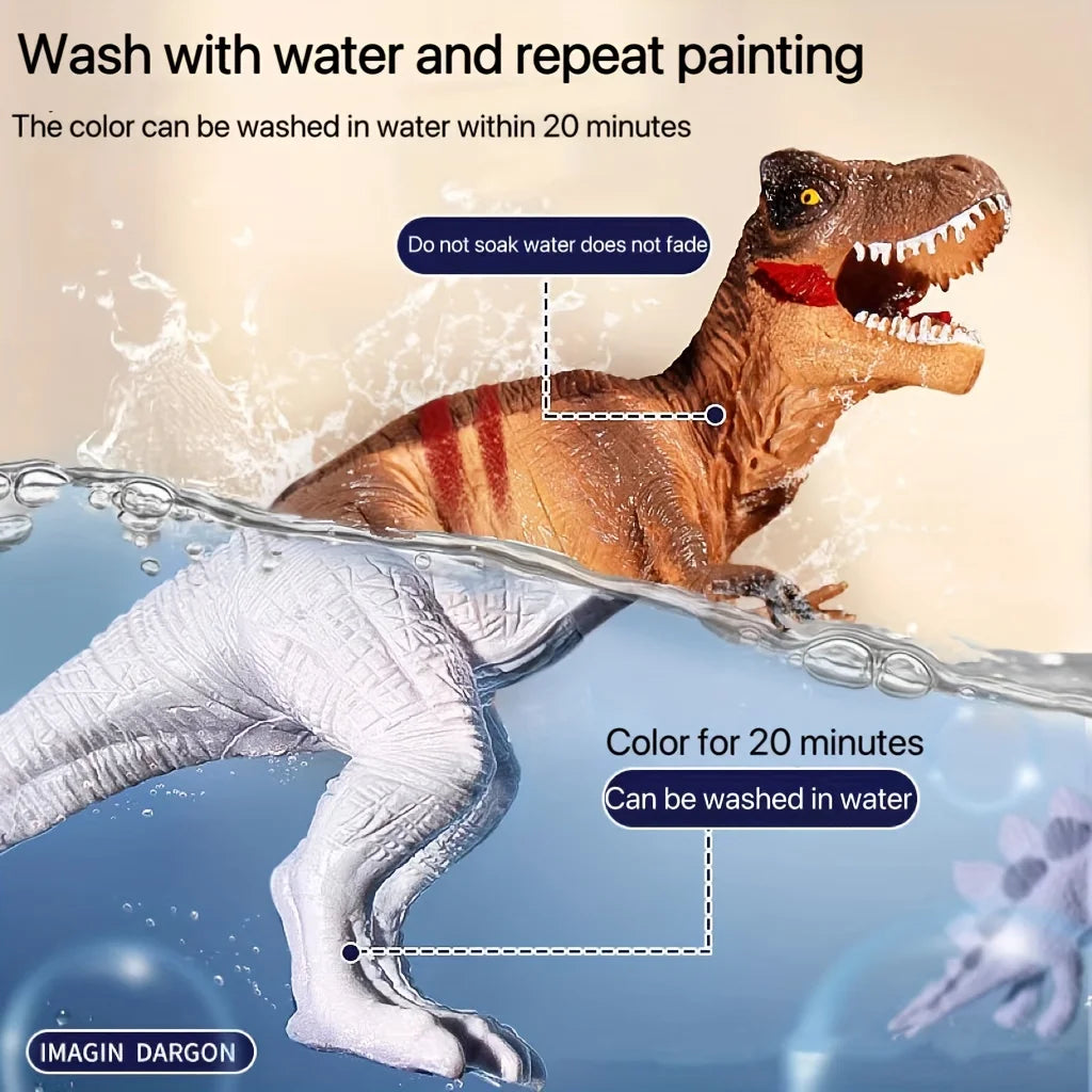 6pcs Coloring Dinosaur Plus 12 Color Paint Set Toys For Children Painting Diy Toys Doodle Handmade Educational Toys easter gift - Lootquake