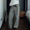 American Washed Leopard Print Wide Leg Jeans for Women Retro Street Distressed New Harajuku Style Hottie Baggy Y2K Casual Pants - Lootquake