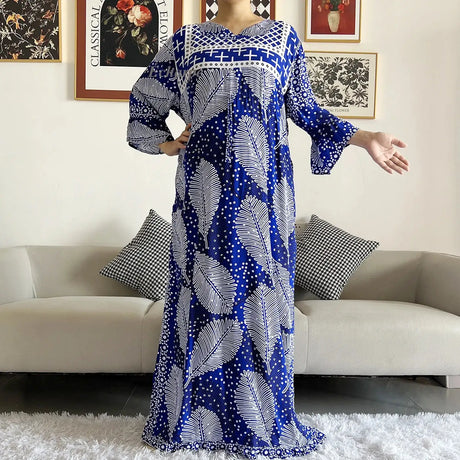 New Style African Dashiki Print Long Sleeve Loose Cotton Elegant Women  Abaya Long Dress Summer Maxi Casual Dresses Vestidos - Lootquake