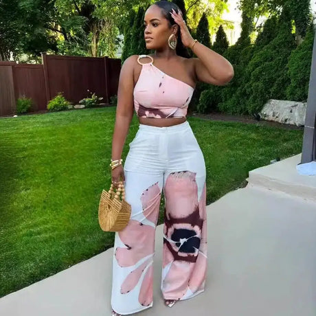 2 Piece Women Sets 2024 New Arrival Summer Autumn Matching Printing Two Pieces Sets Sleeveless Top And Pants Suits Outfits - Lootquake