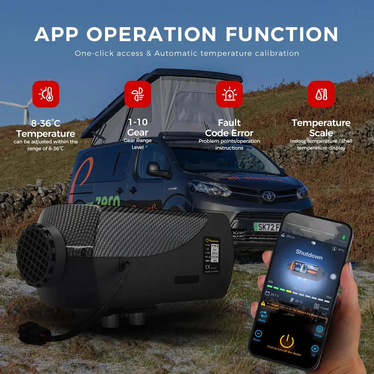8KW portable Diesel Air Heater 12V&24V bluetooth App & Remote Control w/Automatic Altitude Night Heater for RV tent campervan - Lootquake