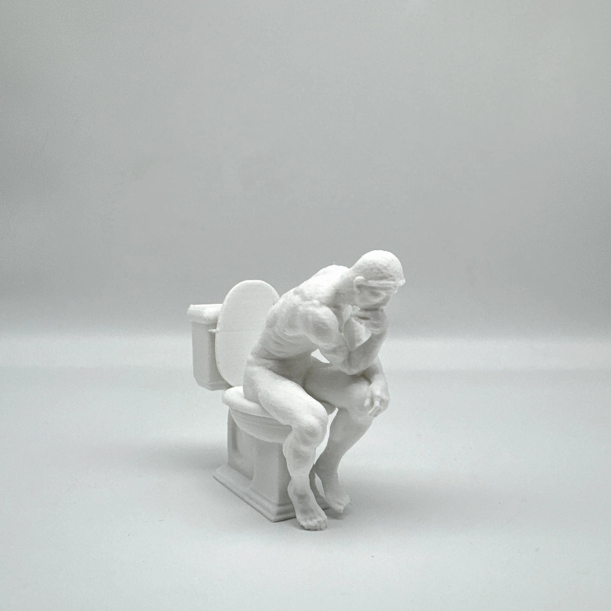 3D Printed, The Thinker Statue Sitting on Toilet, Durable Plastic, Humorous Bathroom Desktop Office Decor, Unique Design