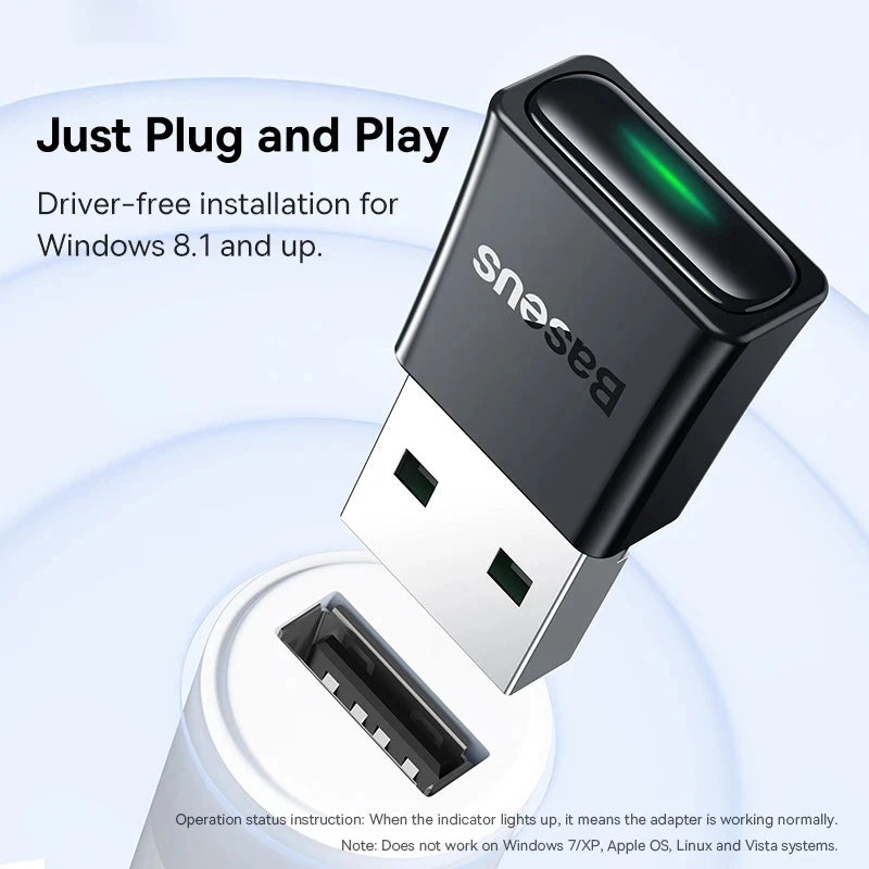Adaptateur Bluetooth USB Baseus, Dongle Bluetooth 5.3, Adaptateur pour PC, Ordinateur Portable, Haut-parleur sans fil, Récepteur audio, Transmetteur USB