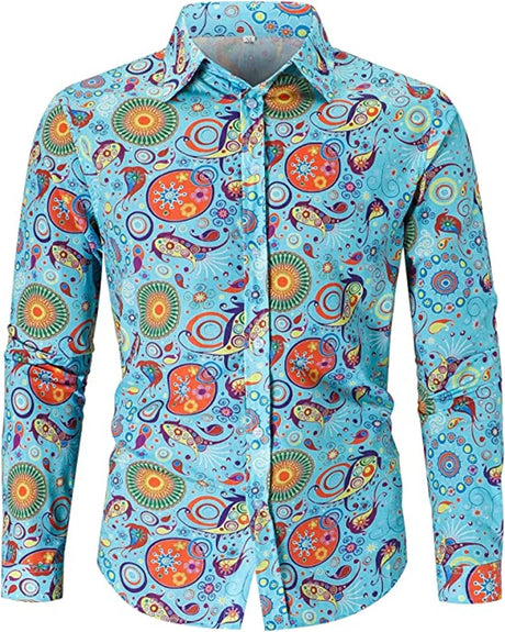 Fashionable Men's 70s Disco Shirts Casual Shirts Floral Vintage Long Sleeve Shirts Button Lapel Cardigan Mens Oversized Shirts - Lootquake