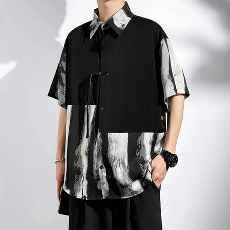 M-5XL Plus Size Mens Short Sleeve Shirt Chinese Traditional Tai Chi Kung Fu Mandarin Collar Frog-Button Clothes Summer Tops Man - Lootquake