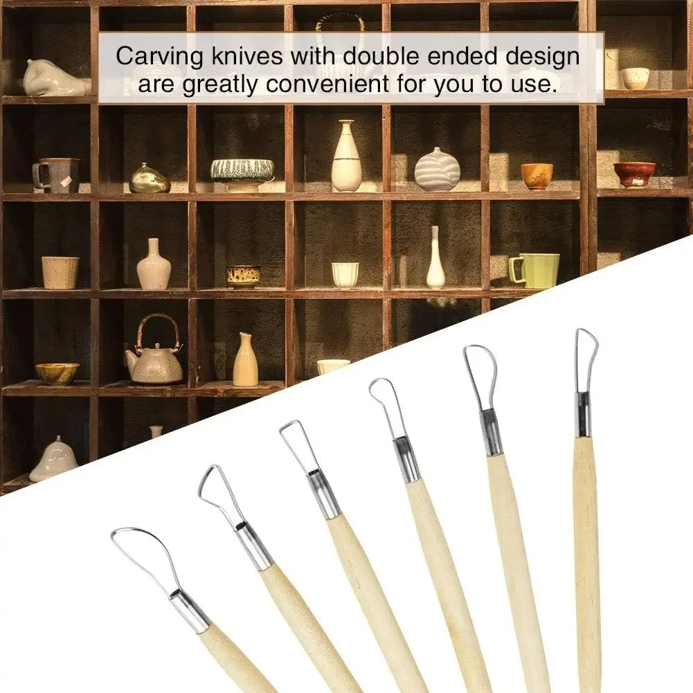 Double-Sided Clay Sculpting Tools Wooden Handle Clays Tool Pottery Sculpture for Ceramic Wax Pottery Carving Modeling Supplies