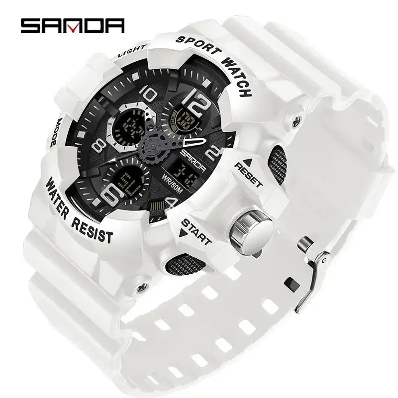 SANDA 3168 White Sport Watch  LED Digital 50M Waterproof Watch Men Multifunction Clock Relogio Masculino Men Military Watches - Lootquake
