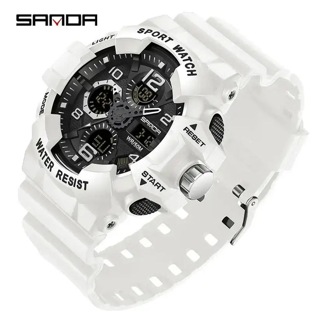 SANDA 3168 White Sport Watch  LED Digital 50M Waterproof Watch Men Multifunction Clock Relogio Masculino Men Military Watches - Lootquake