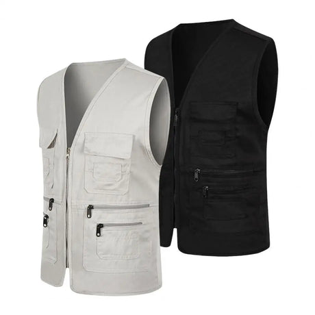 Solid Color Sports Vest Cargo Waistcoat Men Men's Summer Cargo Waistcoat with Multi Pockets V-neck Sleeveless Sports Vest Solid - Lootquake