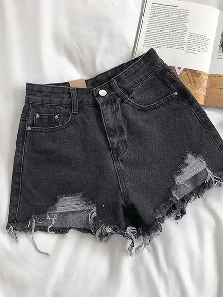 Casual High Waist Denim Shorts Women Summer Pocket Tassel Hole Ripped jeans Short Female Femme Short Pants Women - Lootquake