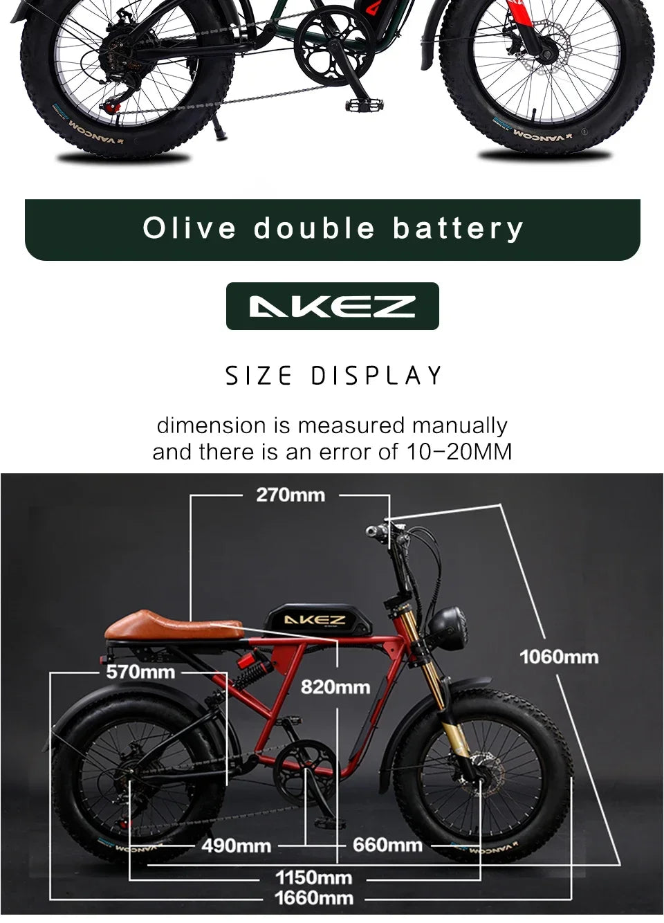 Bicicleta eléctrica retro de 1500 W, 48 V, 36 Ah, 20 x 4 pulgadas, neumáticos anchos, para montaña y nieve, AKEZ, motocicleta para adultos.