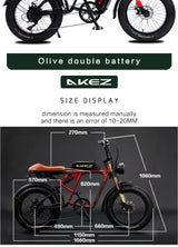 Bicicleta eléctrica retro de 1500 W, 48 V, 36 Ah, 20 x 4 pulgadas, neumáticos anchos, para montaña y nieve, AKEZ, motocicleta para adultos.