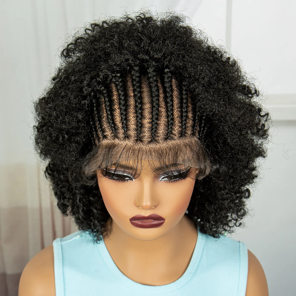 Afro Kinky Curly Cornrow Braids Wig | Full Lace | Baby Hair | Natural Look