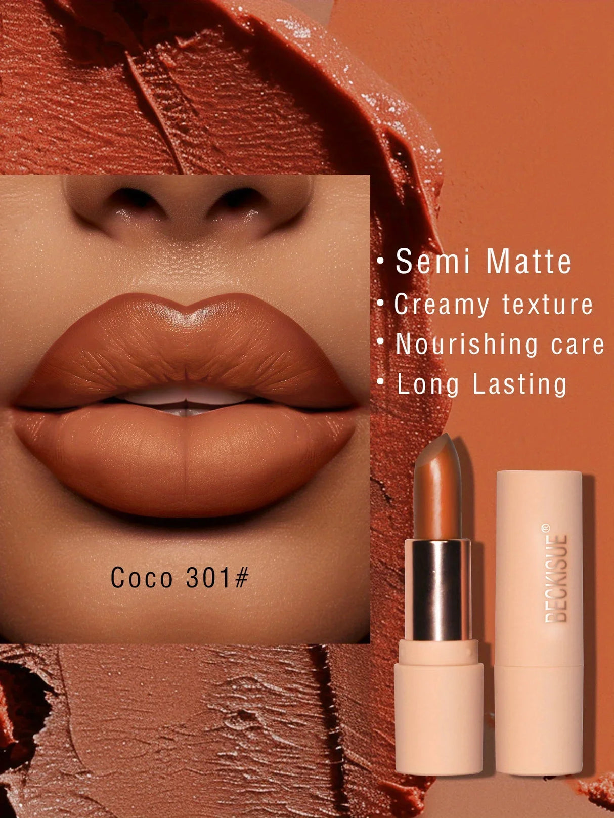 Rouge à lèvres mat soyeux Bare Matte Longue tenue Fini imperméable et brillant, Facile à colorer