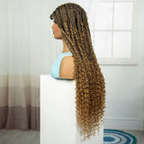 36" Ombre Boho Knotless Braids Wig | Curly Ends | HD Full Lace | Baby Hair