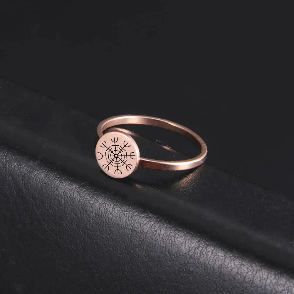 Skyrim Viking Compass Helm of Awe Ring Stainless Steel Gold Color Women Rings Aegishjalmur Nordic Amulet Jewelry Gift for Lover - Lootquake
