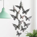 Lot de 12 autocollants muraux 3D en forme de papillon creux pour chambre à coucher, salon, décoration murale à faire soi-même, papier peint de mariage, décoration d'intérieur