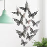 Lot de 12 autocollants muraux 3D en forme de papillon creux pour chambre à coucher, salon, décoration murale à faire soi-même, papier peint de mariage, décoration d'intérieur