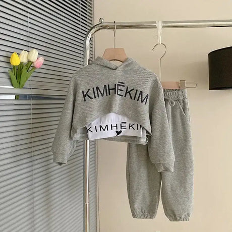 Autumn Baby Girl 3 Pieces Clothes Set Children Long Sleeve Letter Pullover + Sleeveless Top + Sport Pant Suit Girls Tracksuit - Lootquake
