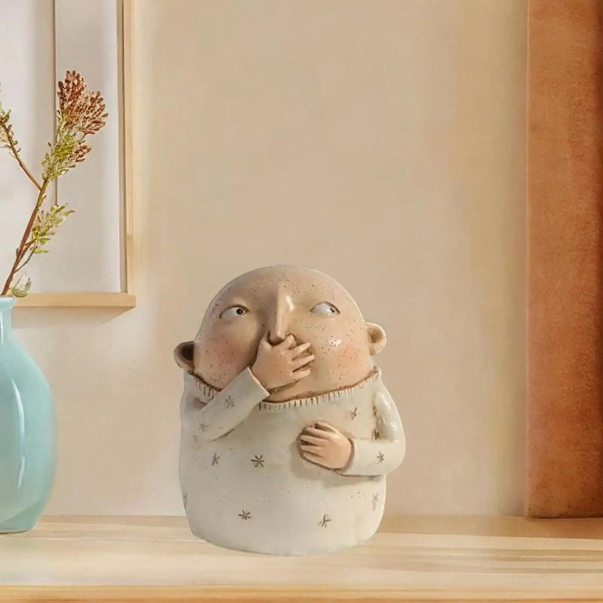 Escultura de resina de niño con la nariz en la mano para baño, divertida estatua, decoración extraña, creativa y moderna, escultura de resina, adornos de regalo.