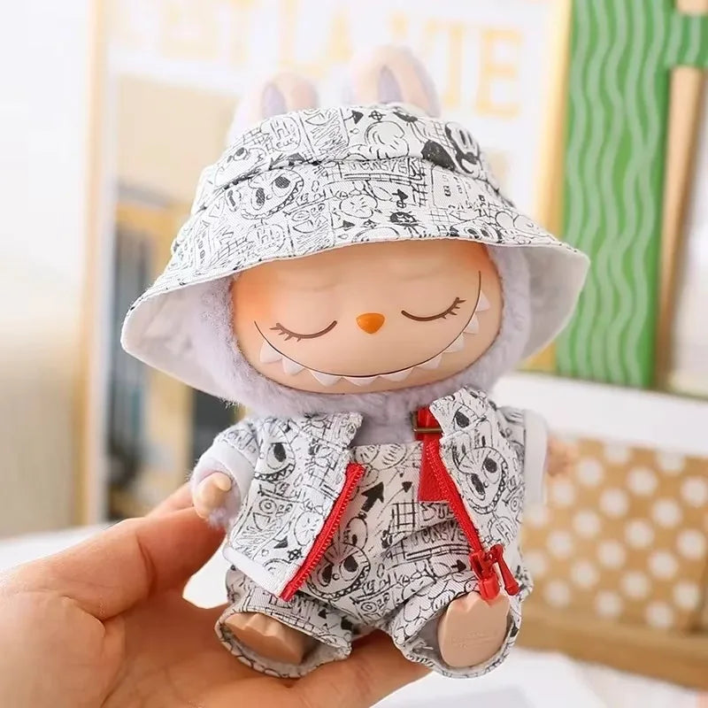 Labubu V1 V2 génération poupée imprimé sweat à capuche décontracté marque de mode cardigan chapeau de pêcheur vêtements de travail cadeau d'anniversaire