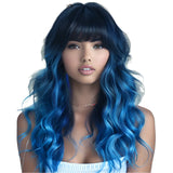 22" T1B/Purple Body Wave Wig with Bangs | "Put On & Go" Full Machine Made Human Hair