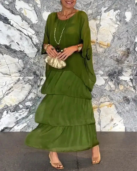 Women's Elegant Long Dress Fashion Round Neck Bat Sleeve Cake Dresses For Women Spring and summer Robe Looes Plus Size 4XL - Lootquake