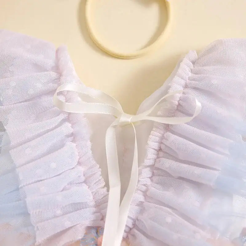 Pudcoco Baby Girl 2Piece Summer Set 3D Butterfly Flower Embroidery Fly Sleeve Mesh Romper Dress 3D Bow Headband Toddler Outfits - Lootquake