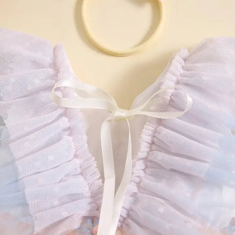 Pudcoco Baby Girl 2Piece Summer Set 3D Butterfly Flower Embroidery Fly Sleeve Mesh Romper Dress 3D Bow Headband Toddler Outfits - Lootquake