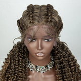 22" Box Braids Full Lace Wig | Two Curly Ponytails | Baby Hair | Synthetic Braided Wig