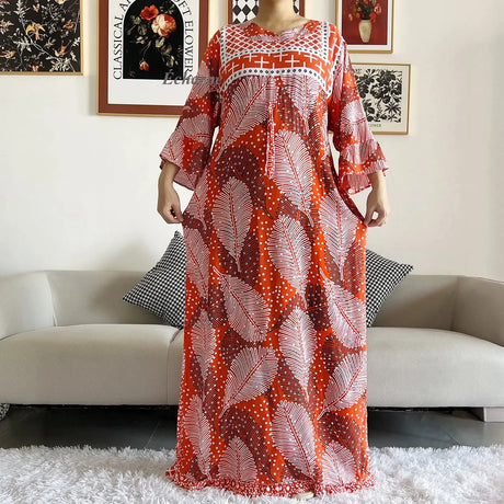 New Style African Dashiki Print Long Sleeve Loose Cotton Elegant Women  Abaya Long Dress Summer Maxi Casual Dresses Vestidos - Lootquake