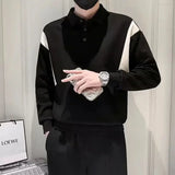 Long Sleeve Baggy Korean Autumn Male Sweatshirts Luxury Winter Harajuku Fashion Pullover Elasticity Elegant New Mens Polo Shirts - Lootquake