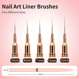 7/9/11/15/25MM Nail Liner Brush Set UV Gel Nail Brushes Kits 5pcs French Stripe Line Painting Drawing Flower Pen Manicure Tools