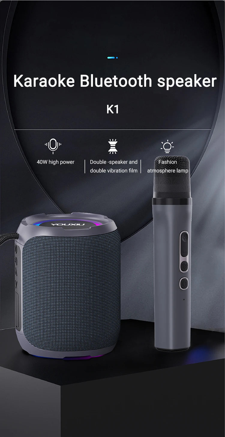 Altavoz Bluetooth portátil, subwoofer estéreo de 360 grados, resistente al agua IPX7, con iluminación, compatible con TF, TWS, inalámbrico, 40 W, para exteriores.