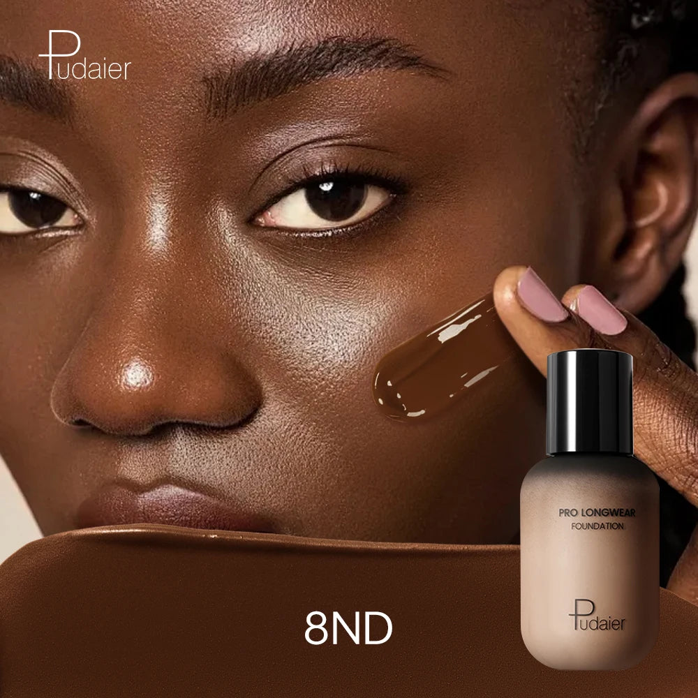Base de maquillaje natural de larga duración Pudaier - Botella pequeña marrón, acabado mate, no pegajosa, textura cremosa, adecuada para todo tipo de piel