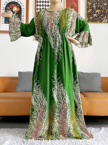 New Style African Dashiki Print Long Sleeve Loose Cotton Elegant Women  Abaya Long Dress Summer Maxi Casual Dresses Vestidos - Lootquake
