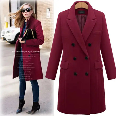 Autumn Winter Women's Woolen Jacket Long Windbreaker Double Breasted Slim Fit Coat - Lootquake