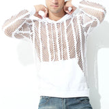 Men Mesh Shirt Transparent Long Sleeve Men Clothing Sexy Solid Party Nightclub Hooded Tops - Lootquake