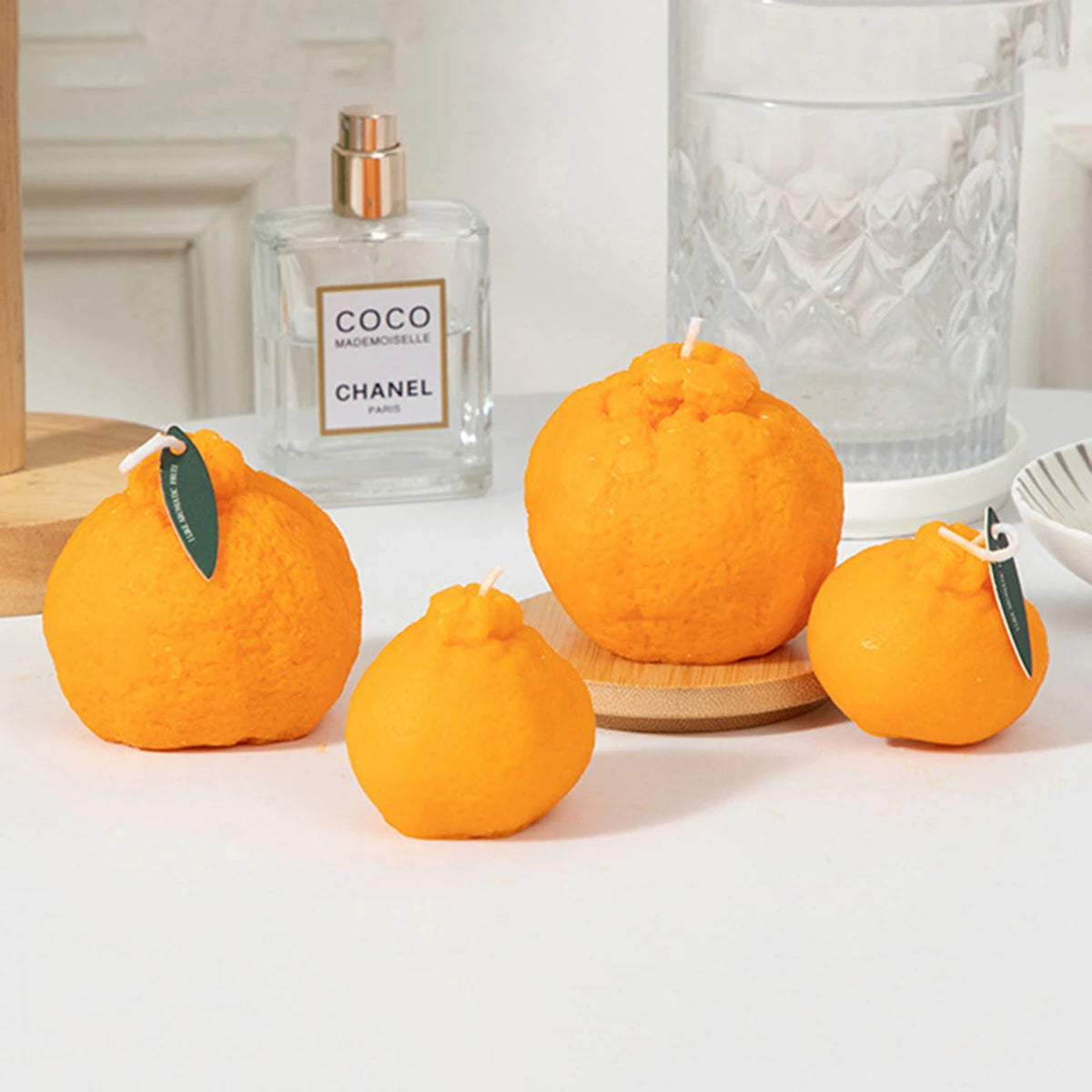 1 vela creativa con forma de fruta de simulación, vela fragante con forma de naranja, adecuada para restaurantes, salas de estudio y otros lugares