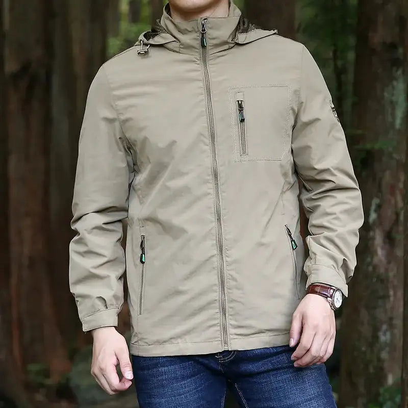 Outdoor Waterproof Jacket Men Breathable Quick Dry Hooded Jacket Coat Windbreaker Jacket Men Multi-Pockets Summer Windbreaker