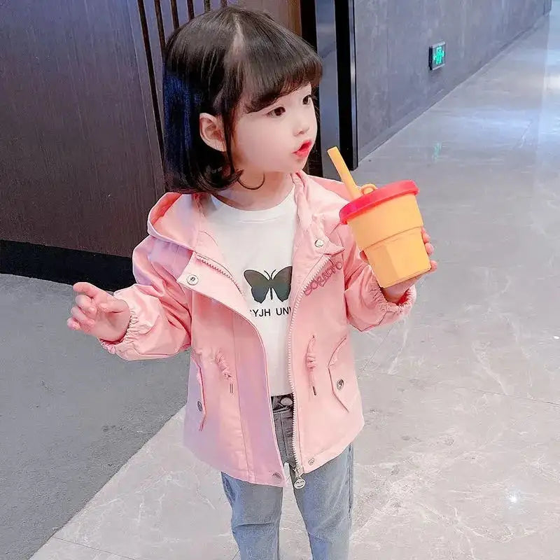 Girls Windbreaker Medium Length Coat Spring and Autumn New Children's Fashion Hooded Coat Little Girl Trench Coat - Lootquake