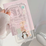 Cute Cartoon Animals Transparent Card Slot Pocket Case For iPhone