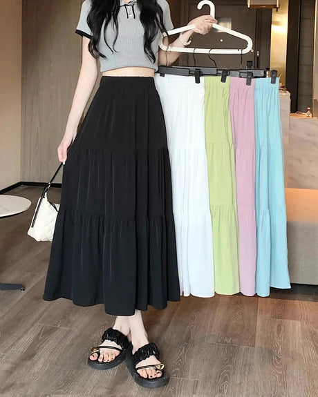Spring 2024 New Women's Petite Black Umbrella Skirt High-waisted A- line White Dress Long Dress Drape Sense - Lootquake