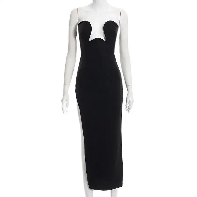 Women's Evening Dress Design Strapless Hollow Out Backless High Waist Side Slit Bodycon Sexy Women Party Club Long Dress - Lootquake