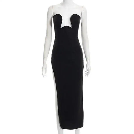 Women's Evening Dress Design Strapless Hollow Out Backless High Waist Side Slit Bodycon Sexy Women Party Club Long Dress - Lootquake