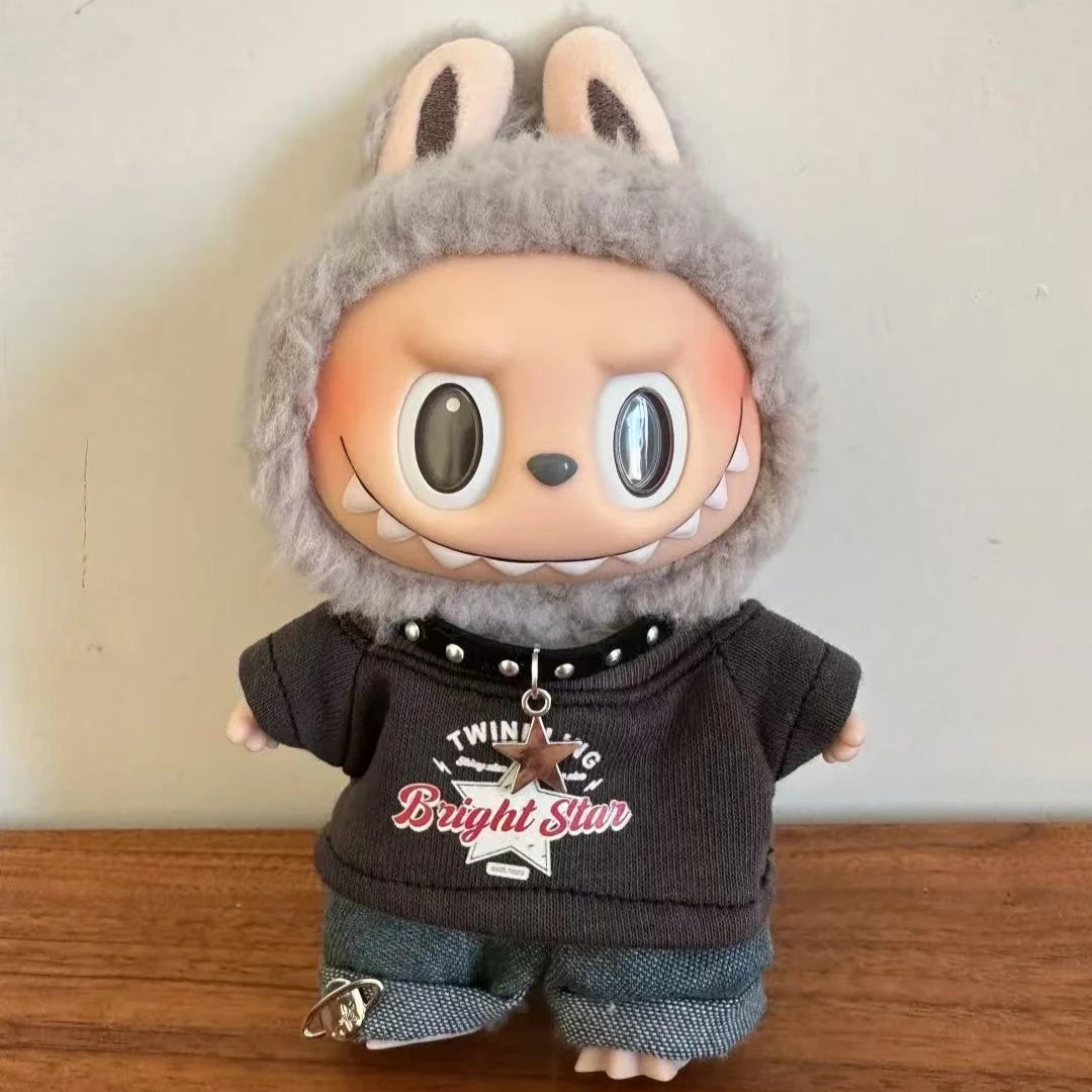 Ropa para muñecas Labubu, estilo hip hop americano, accesorios de ropa para muñecas V1 y V2, diseñador de ropa Labubu, juguete para muñecas de 15/17 cm