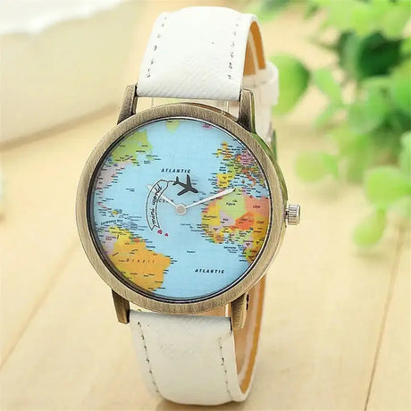 Cool Mini World Fashion Quartz Watch Men Unisex Map Airplane Travel Around The World Women Leather Dress Wrist Watches - Lootquake