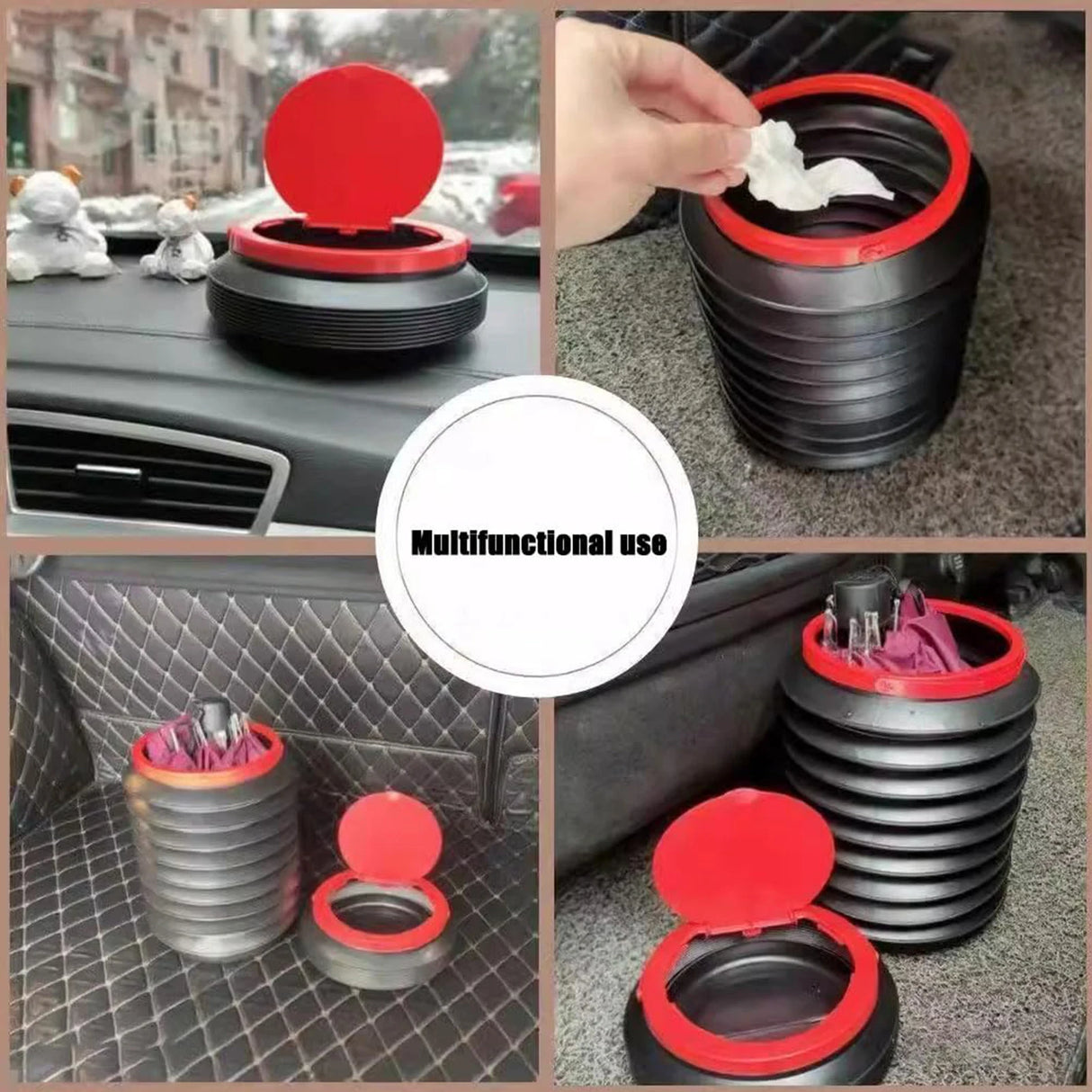Portable Car Trash Can Storage Bin Garbage Can Telescopic Wet Umbrella Storage Bin for Umbrellas Snacks Garbage