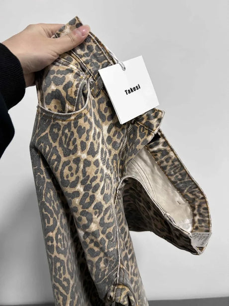 American Retro Leopard High Waist Baggy Jeans Women's Casual Pockets Hip-hop Pants 2024 Spring Y2K Oversiz Panther Denim Trouser - Lootquake