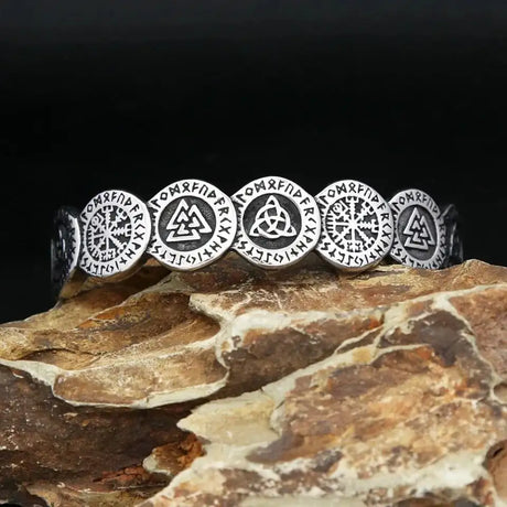 New Vintage Nordic Vikings Valknut Pattern Bracelet Stainless Steel Fashion Viking Compass Cuff Bangles Amulet Jewelry Wholesale - Lootquake